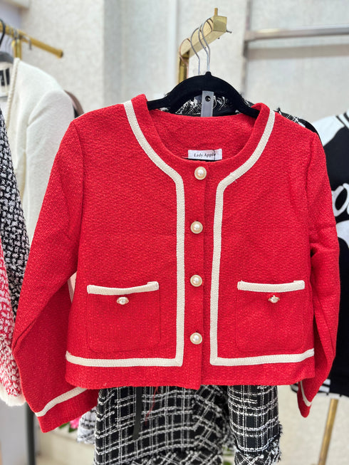 Solid Color Contrast Tweed Jecket